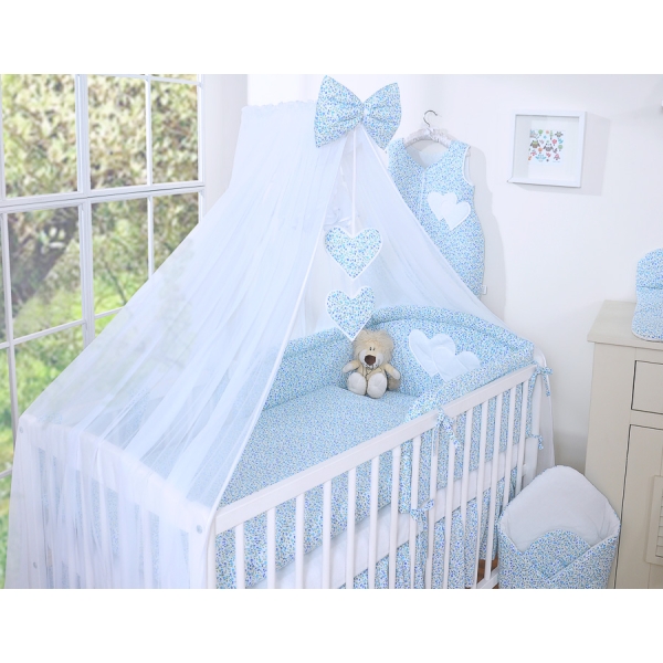Ensemble de Linge de Lit pour Bébé 7 pcs avec Ciel Bleu Fleurs Cœurs