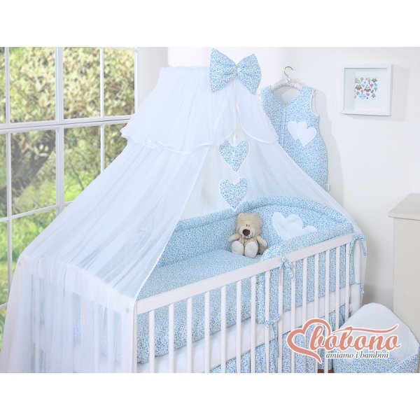 Ensemble de Linge de Lit pour Bébé 7 pcs avec Ciel Bleu Fleurs Cœurs