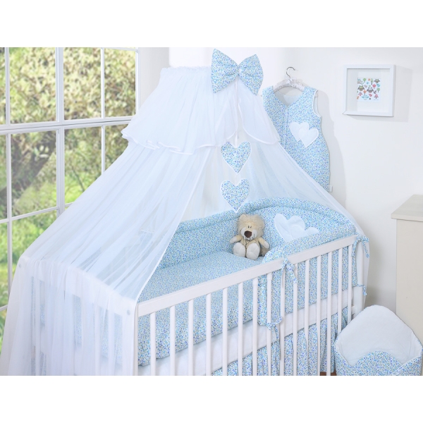 Ensemble de Linge de Lit pour Bébé 7 pcs avec Ciel Bleu Fleurs Cœurs
