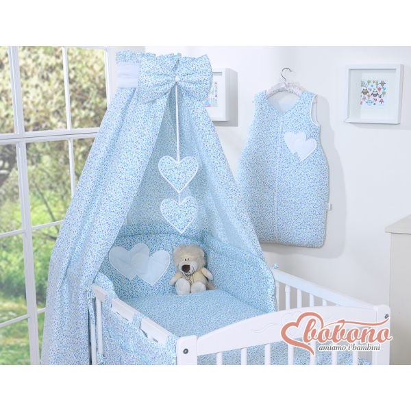 Ensemble de Linge de Lit pour Bébé 7 pcs avec Ciel Bleu Fleurs Cœurs