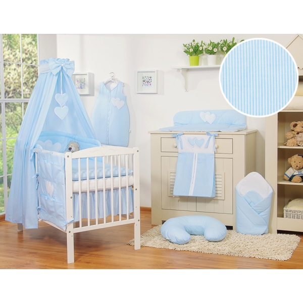 Ensemble de Linge de Lit pour Bébé 7 pcs avec Ciel Bleu Rayures Cœurs