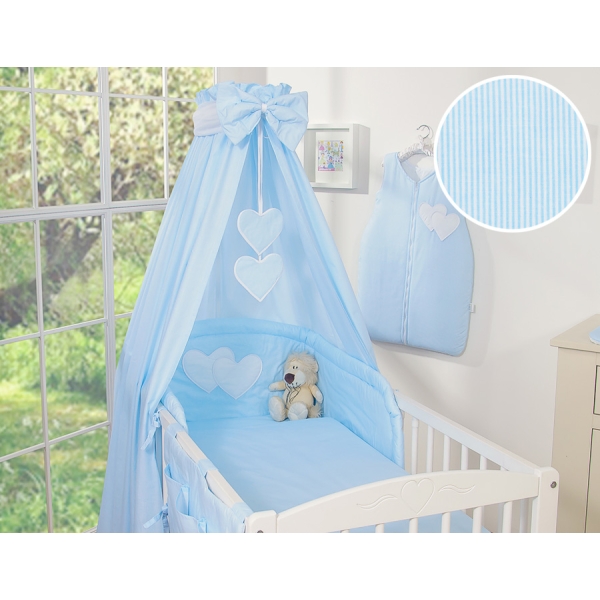 Ensemble de Linge de Lit pour Bébé 7 pcs avec Ciel Bleu Rayures Cœurs