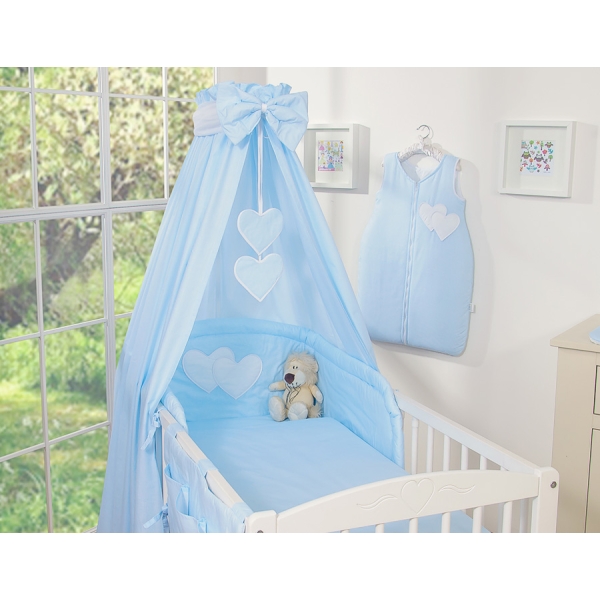 Ensemble de Linge de Lit pour Bébé 7 pcs avec Ciel Bleu Rayures Cœurs