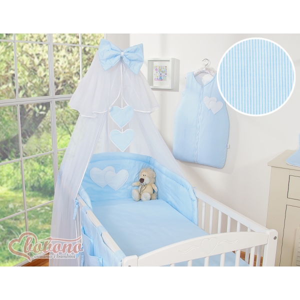 Ensemble de Linge de Lit pour Bébé 7 pcs avec Ciel Bleu Rayures Cœurs