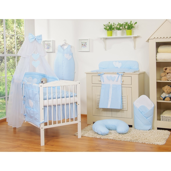 Ensemble de Linge de Lit pour Bébé 7 pcs avec Ciel Bleu Rayures Cœurs