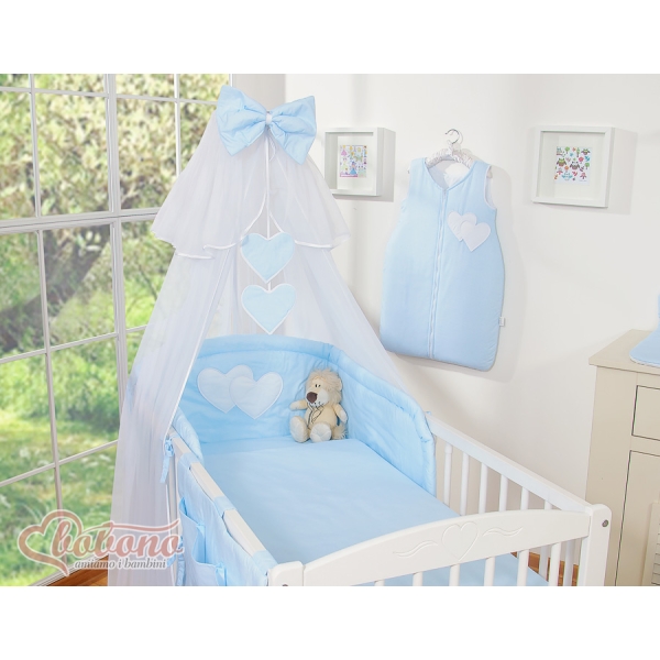 Ensemble de Linge de Lit pour Bébé 7 pcs avec Ciel Bleu Rayures Cœurs