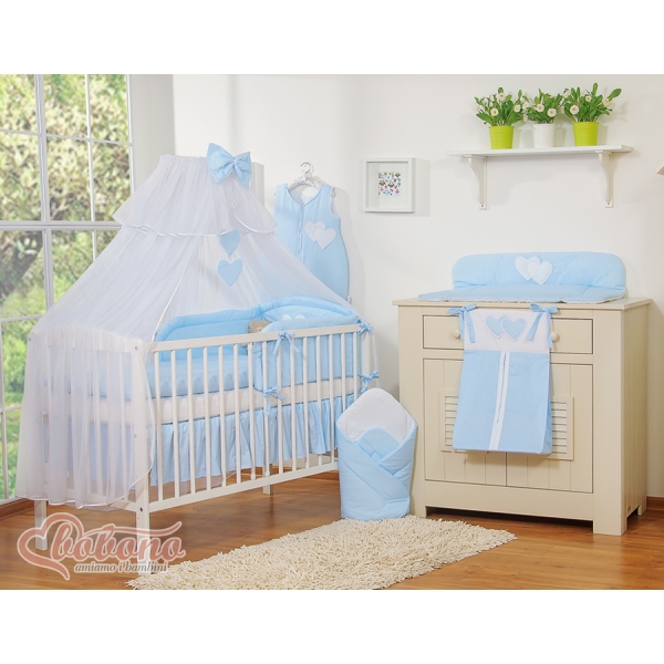 Ensemble de Linge de Lit pour Bébé 7 pcs avec Ciel Bleu Rayures Cœurs
