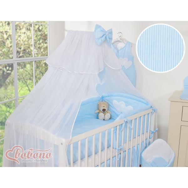 Ensemble de Linge de Lit pour Bébé 7 pcs avec Ciel Bleu Rayures Cœurs