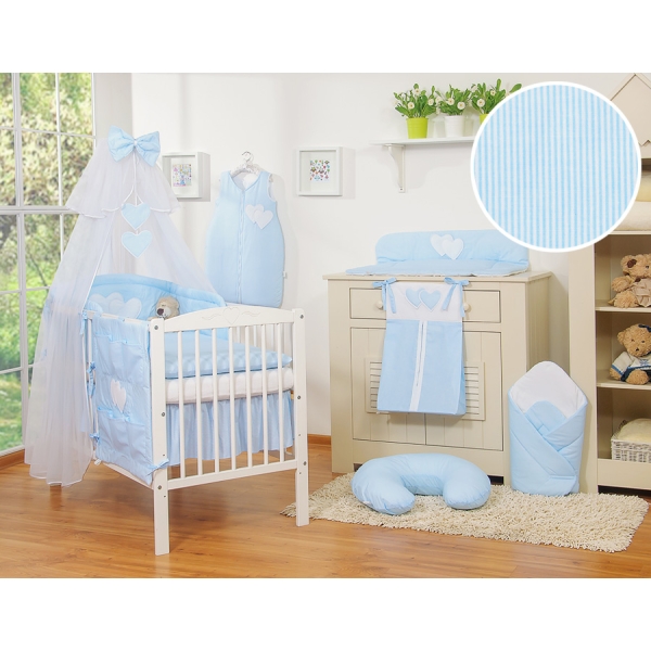 Ensemble de Linge de Lit pour Bébé 7 pcs avec Ciel Bleu Rayures Cœurs