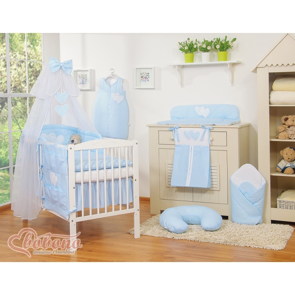 Ensemble de Linge de Lit pour Bébé 7 pcs avec Ciel Bleu Rayures Cœurs