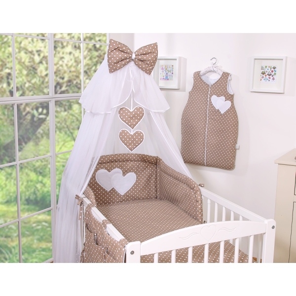 Ensemble de Linge de Lit pour Bébé 7 pcs avec Ciel Brun à Pois Cœurs
