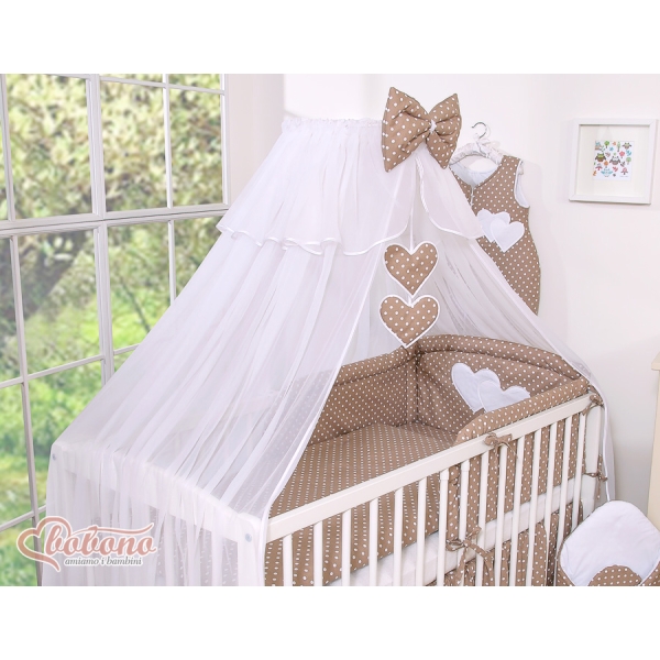 Ensemble de Linge de Lit pour Bébé 7 pcs avec Ciel Brun à Pois Cœurs