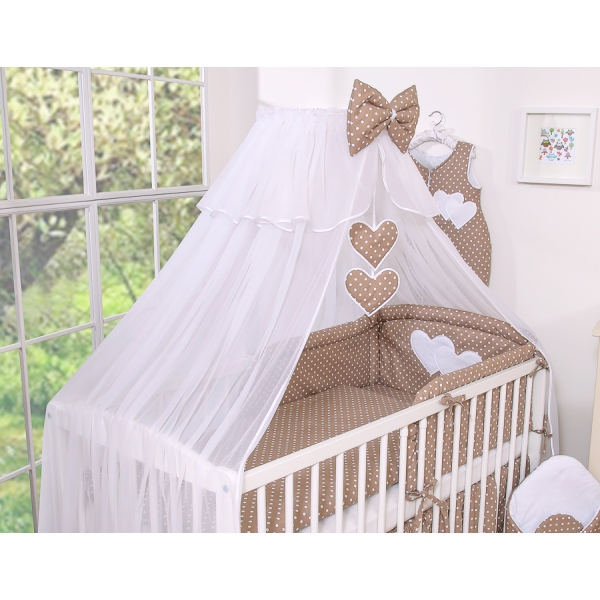 Ensemble de Linge de Lit pour Bébé 7 pcs avec Ciel Brun à Pois Cœurs