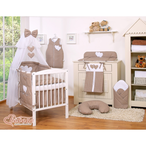 Ensemble de Linge de Lit pour Bébé 7 pcs avec Ciel Brun à Pois Cœurs