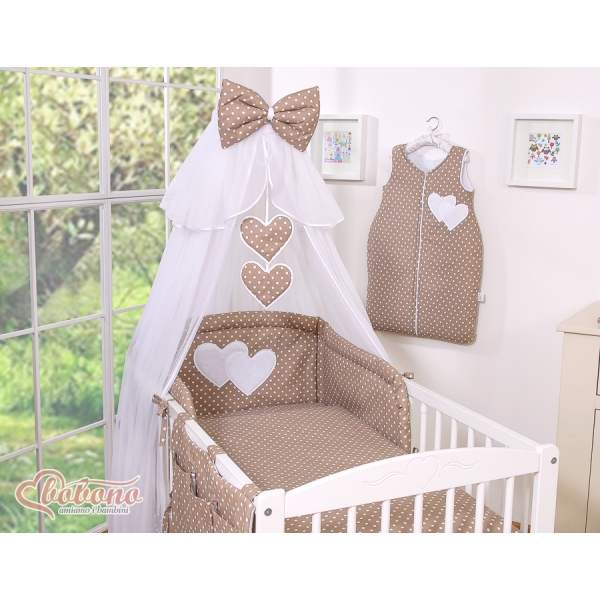 Ensemble de Linge de Lit pour Bébé 7 pcs avec Ciel Brun à Pois Cœurs