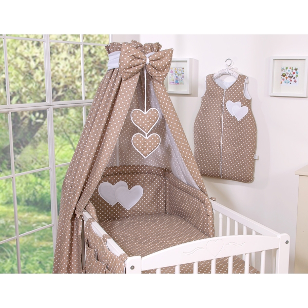 Ensemble de Linge de Lit pour Bébé 7 pcs avec Ciel Brun Cœurs