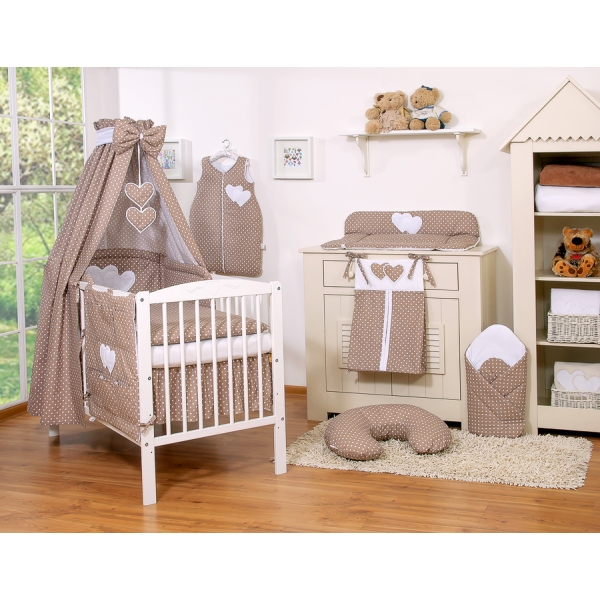 Ensemble de Linge de Lit pour Bébé 7 pcs avec Ciel Brun Cœurs