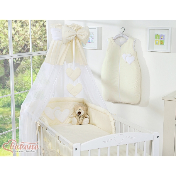 Ensemble de Linge de Lit pour Bébé 7 pcs avec Ciel Crème Cœurs