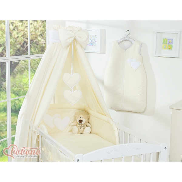 Ensemble de Linge de Lit pour Bébé 7 pcs avec Ciel Crème Cœurs