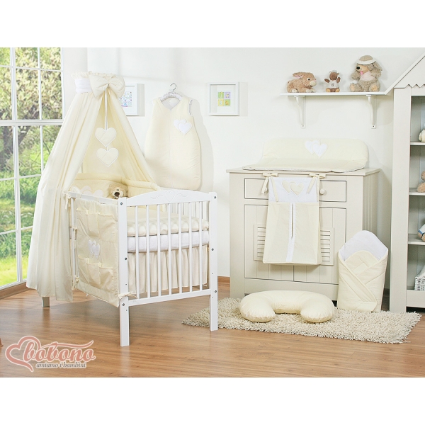 Ensemble de Linge de Lit pour Bébé 7 pcs avec Ciel Crème Cœurs