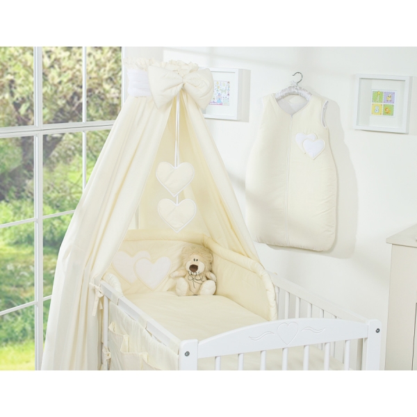 Ensemble de Linge de Lit pour Bébé 7 pcs avec Ciel Crème Cœurs
