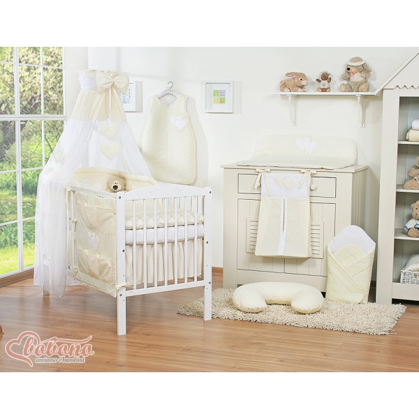 Ensemble de Linge de Lit pour Bébé 7 pcs avec Ciel Crème Cœurs