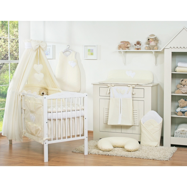 Ensemble de Linge de Lit pour Bébé 7 pcs avec Ciel Crème Cœurs