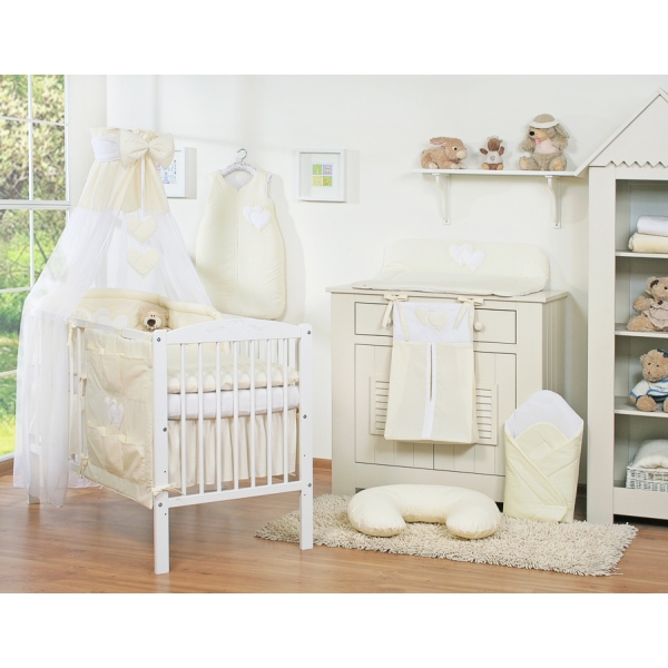 Ensemble de Linge de Lit pour Bébé 7 pcs avec Ciel Crème Cœurs