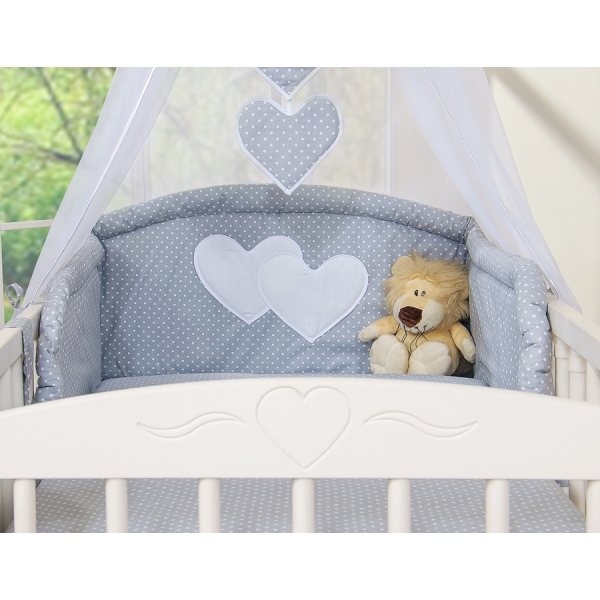 Ensemble de Linge de Lit pour Bébé 7 pcs avec Ciel Gris à Pois Cœurs