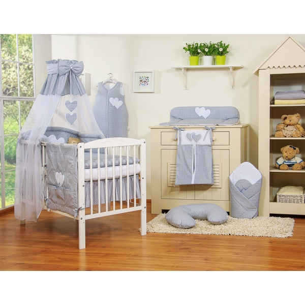 Ensemble de Linge de Lit pour Bébé 7 pcs avec Ciel Gris à Pois Cœurs