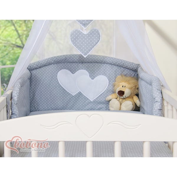 Ensemble de Linge de Lit pour Bébé 7 pcs avec Ciel Gris à Pois Cœurs