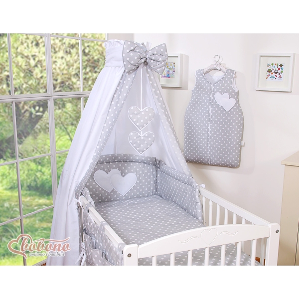 Ensemble de Linge de Lit pour Bébé 7 pcs avec Ciel Gris Cœurs