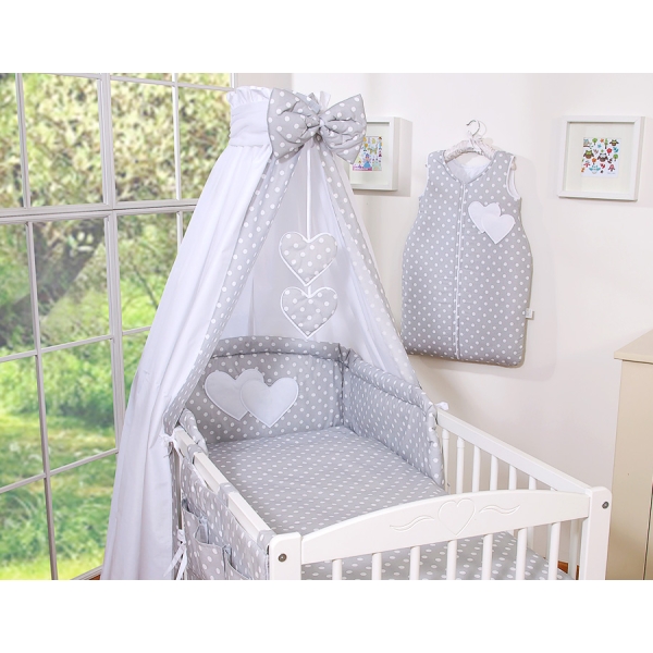 Ensemble de Linge de Lit pour Bébé 7 pcs avec Ciel Gris Cœurs