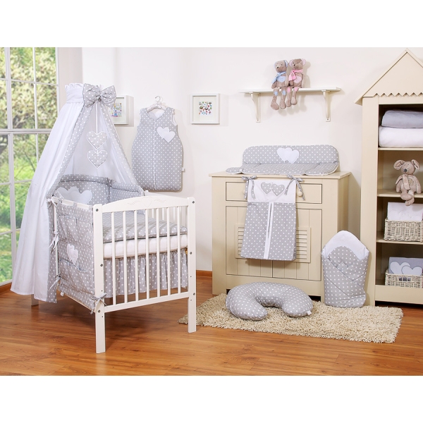 Ensemble de Linge de Lit pour Bébé 7 pcs avec Ciel Gris Cœurs