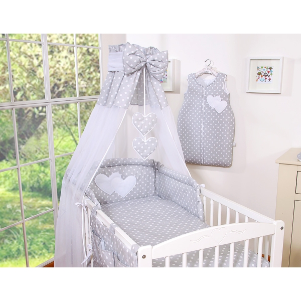 Ensemble de Linge de Lit pour Bébé 7 pcs avec Ciel Gris Cœurs