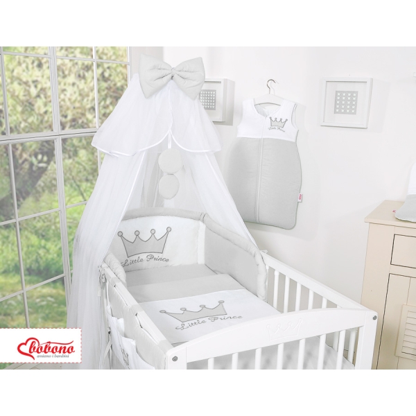 Ensemble de Linge de Lit pour Bébé 7 pcs avec Ciel Gris Prince / Princess