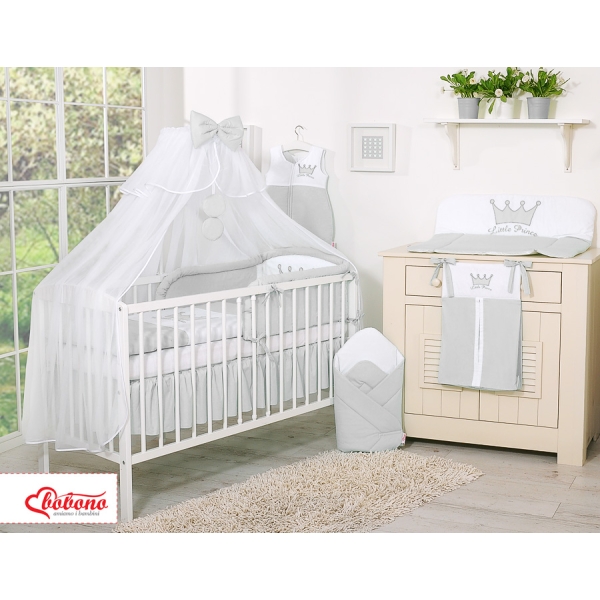 Ensemble de Linge de Lit pour Bébé 7 pcs avec Ciel Gris Prince / Princess