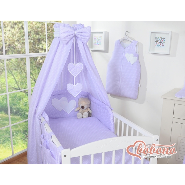Ensemble de Linge de Lit pour Bébé 7 pcs avec Ciel Lila à Pois Cœurs
