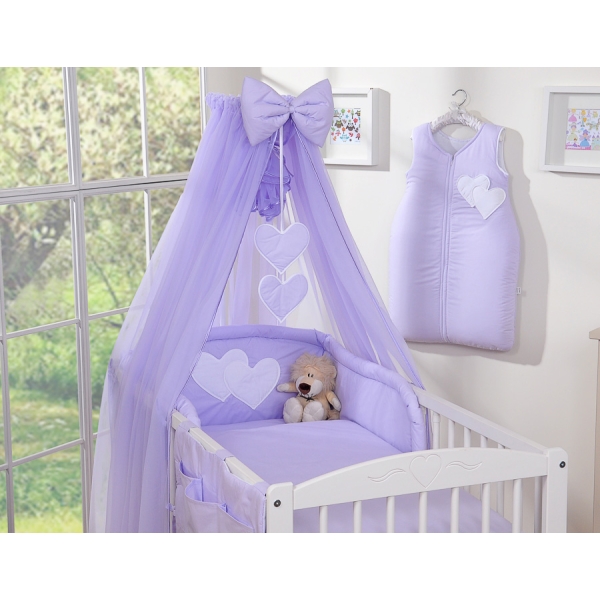 Ensemble de Linge de Lit pour Bébé 7 pcs avec Ciel Lila Cœurs