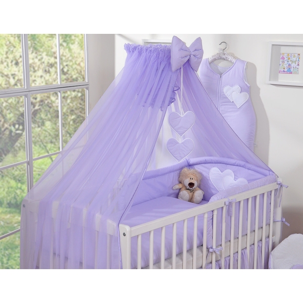 Ensemble de Linge de Lit pour Bébé 7 pcs avec Ciel Lila Cœurs