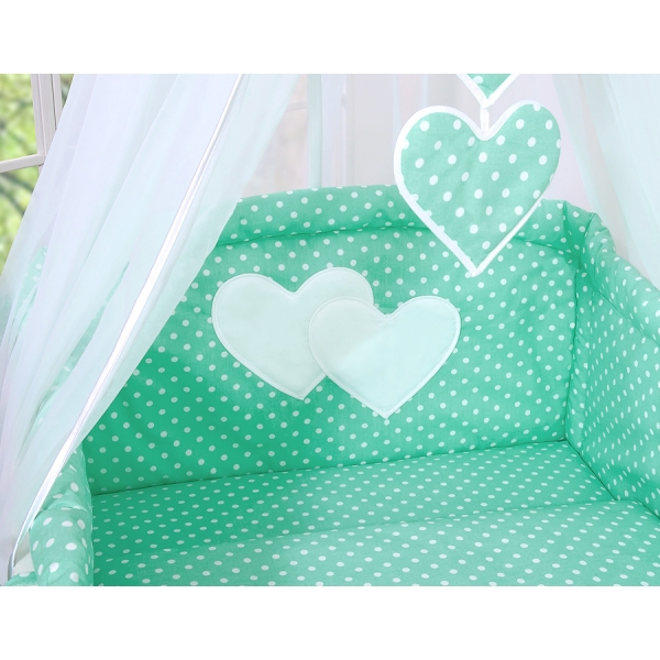 Ensemble de Linge de Lit pour Bébé 7 pcs avec Ciel Menthe à Pois Cœurs