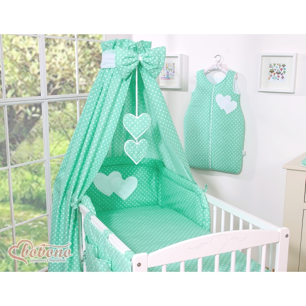 Ensemble de Linge de Lit pour Bébé 7 pcs avec Ciel Menthe à Pois Cœurs