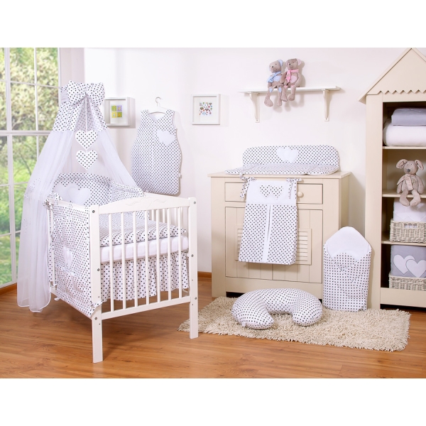 Ensemble de Linge de Lit pour Bébé 7 pcs avec Ciel Noir à Pois Cœurs