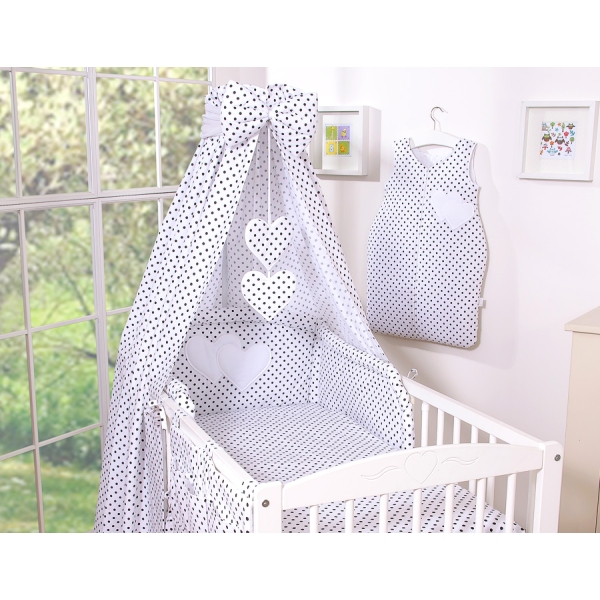 Ensemble de Linge de Lit pour Bébé 7 pcs avec Ciel Noir à Pois Cœurs
