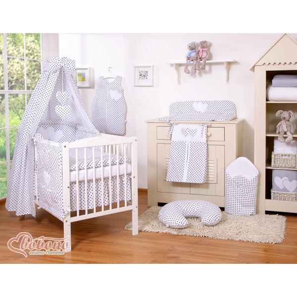 Ensemble de Linge de Lit pour Bébé 7 pcs avec Ciel Noir à Pois Cœurs