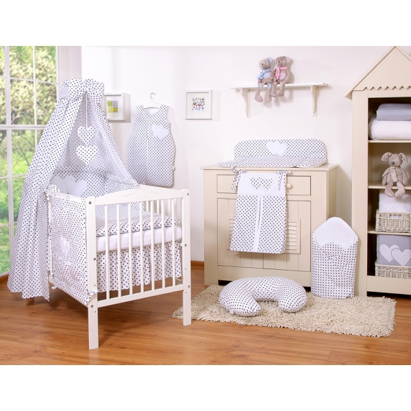 Ensemble de Linge de Lit pour Bébé 7 pcs avec Ciel Noir à Pois Cœurs