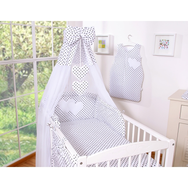 Ensemble de Linge de Lit pour Bébé 7 pcs avec Ciel Noir à Pois Cœurs