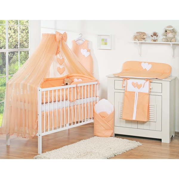 Ensemble de Linge de Lit pour Bébé 7 pcs avec Ciel Pêche Cœurs