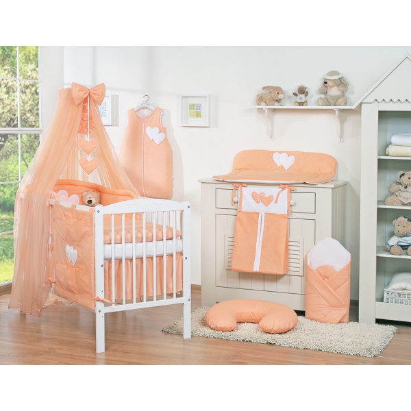 Ensemble de Linge de Lit pour Bébé 7 pcs avec Ciel Pêche Cœurs