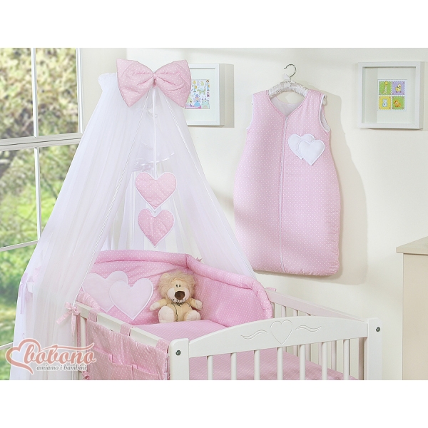 Ensemble de Linge de Lit pour Bébé 7 pcs avec Ciel Rose à Pois Cœurs